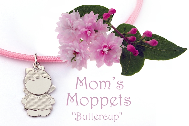 Mom's Moppets- Little girl charm for mom on a pink cord bracelet.