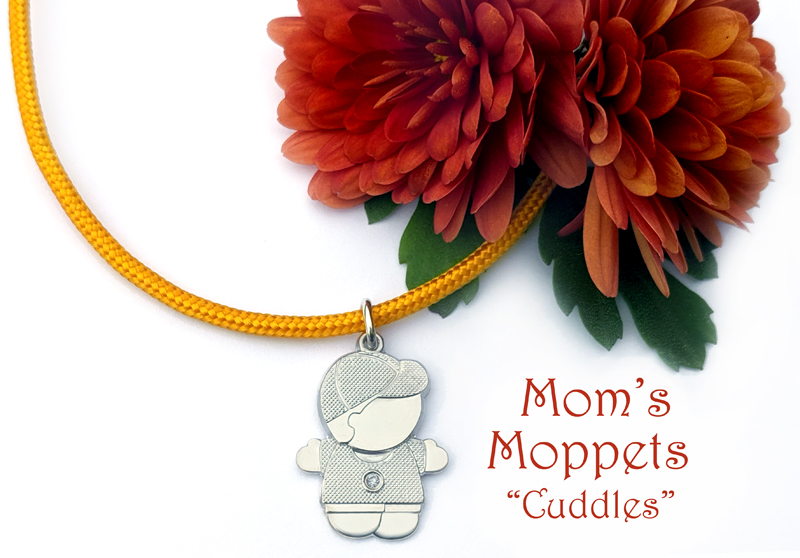 Mom's Moppets- Little boy charm for mom on a yellow cord bracelet.