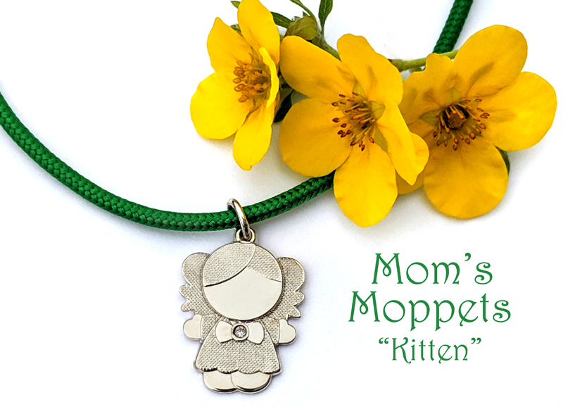 Mom's Moppets- Little girl charm for mom on a blue cord bracelet.
