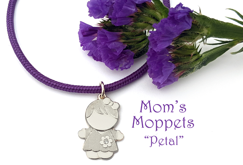 Mom's Moppets- Little girl charm for mom on a purple cord bracelet.