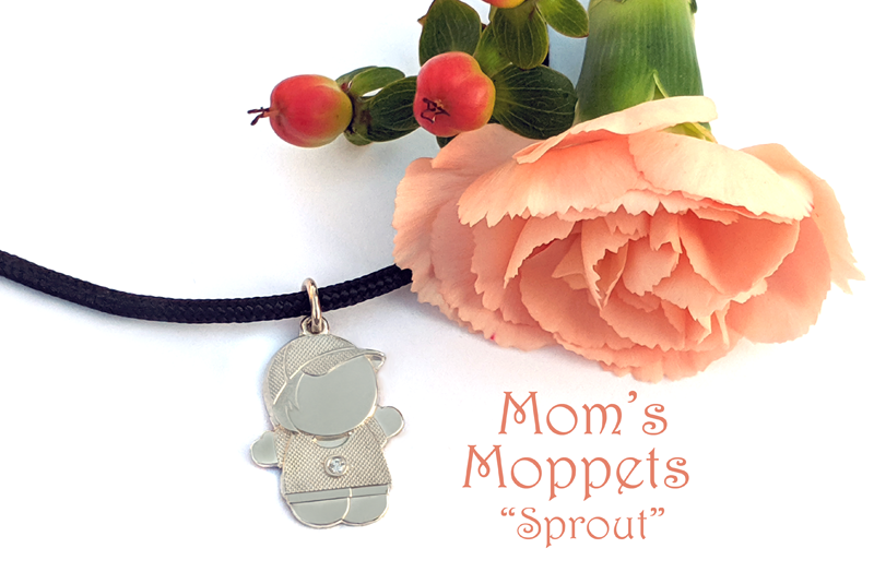 Mom's Moppets- Little boy charm for mom on a black cord bracelet.