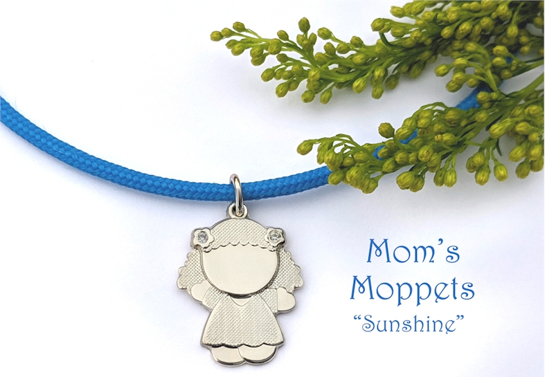 Mom's Moppets- Little girl charm for mom on a purple cord bracelet.