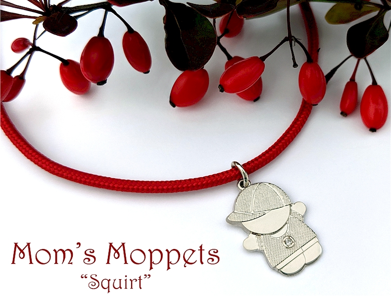 Mom's Moppets- Little boy charm for mom on a red cord bracelet.