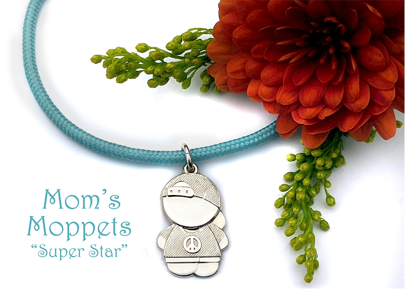 Mom's Moppets- Little boy charm for mom on a aqua cord bracelet.